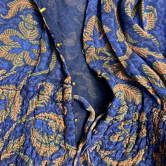 Figue Bohemian Maxi Dress M Floral Tassel Ruffle Sleeve Sheer Long Sleeve - Picture 3 of 11